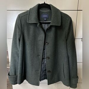 Lands End Forest Green Wool Nylon Cashmere Blend Cropped Pea Coat Size 6